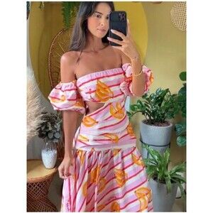 NWT! RARE FARM RIO Brazil Cutout Off the Shoulder Midi Bananas Print Dress M